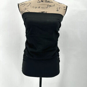 SPRWMN Strapless Top Womens S Black Knit Ruched Sides Date Night Club Party Glam